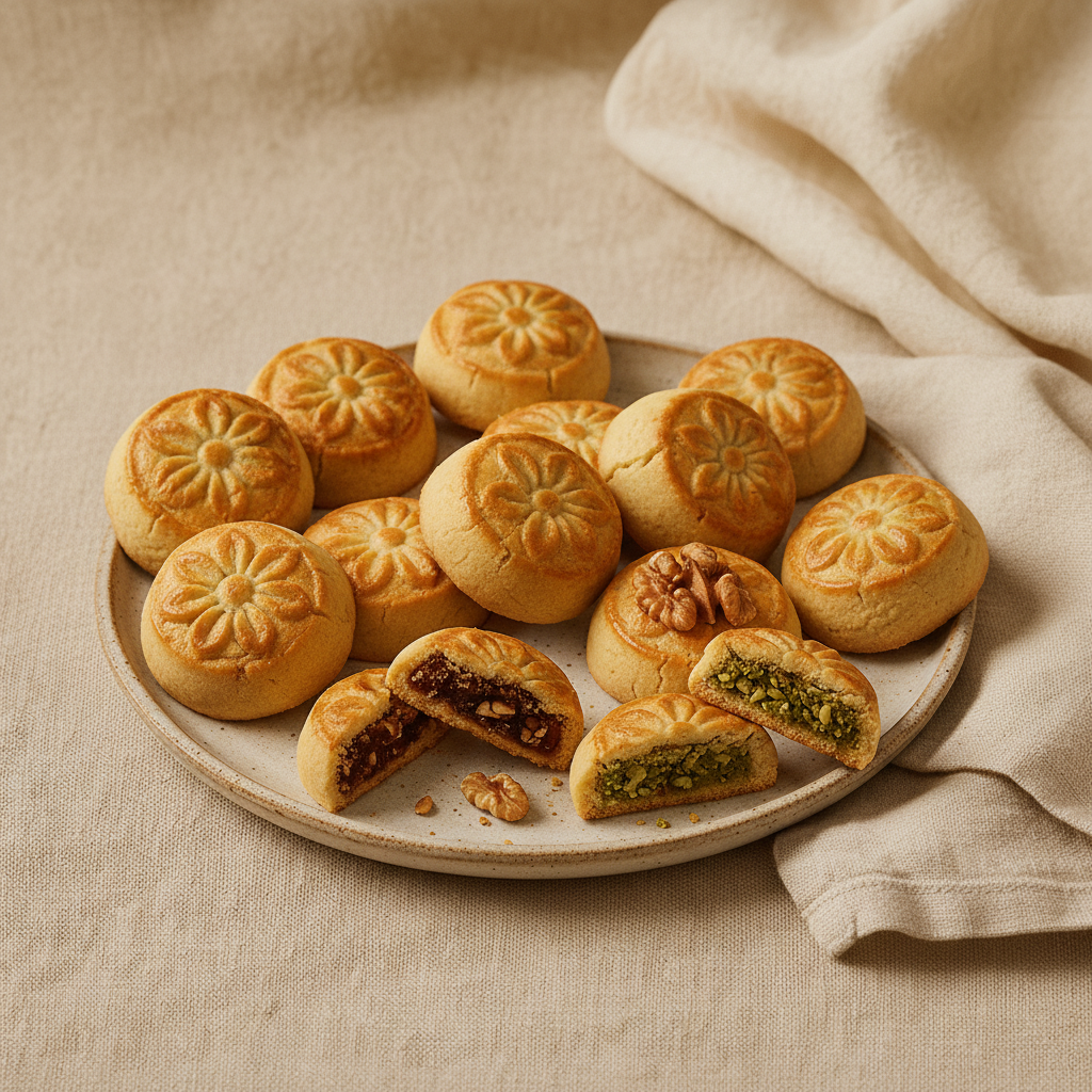 Maamoul cookies on linen